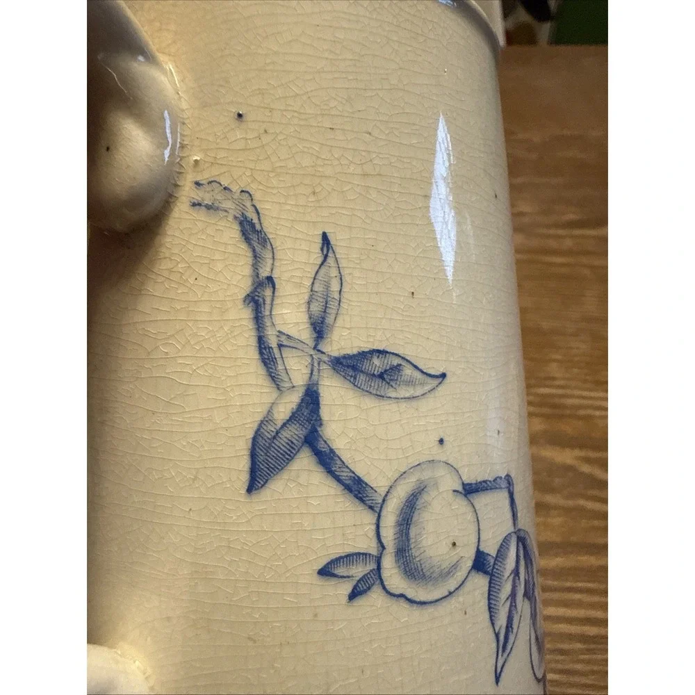 Antique Stoneware Pitcher Salt Glazed Nautical Floral Fruit Motif 6.75